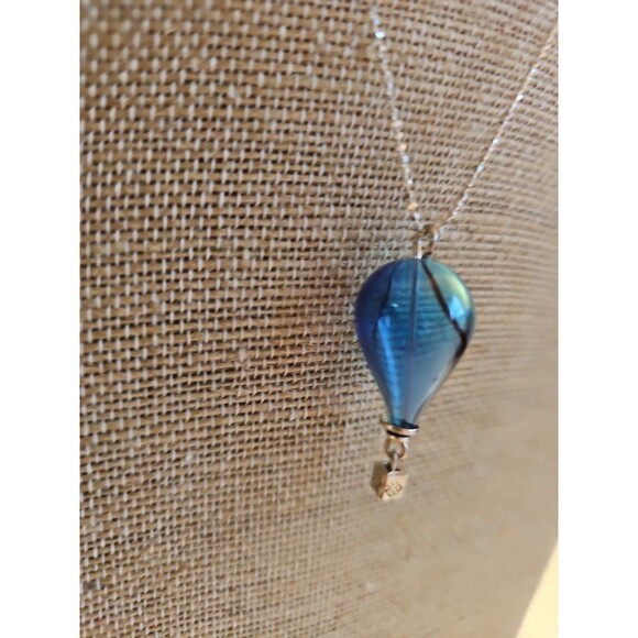 925 Sterling Silver Hot Air Balloon Pendant Necklace Blue 17" - Picture 3 of 6